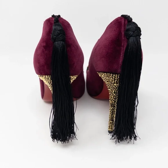Christian Louboutin Hot Kiss T’s Burgundy Velvet Stiletto Heels Size 38 EU - Picture 5 of 8